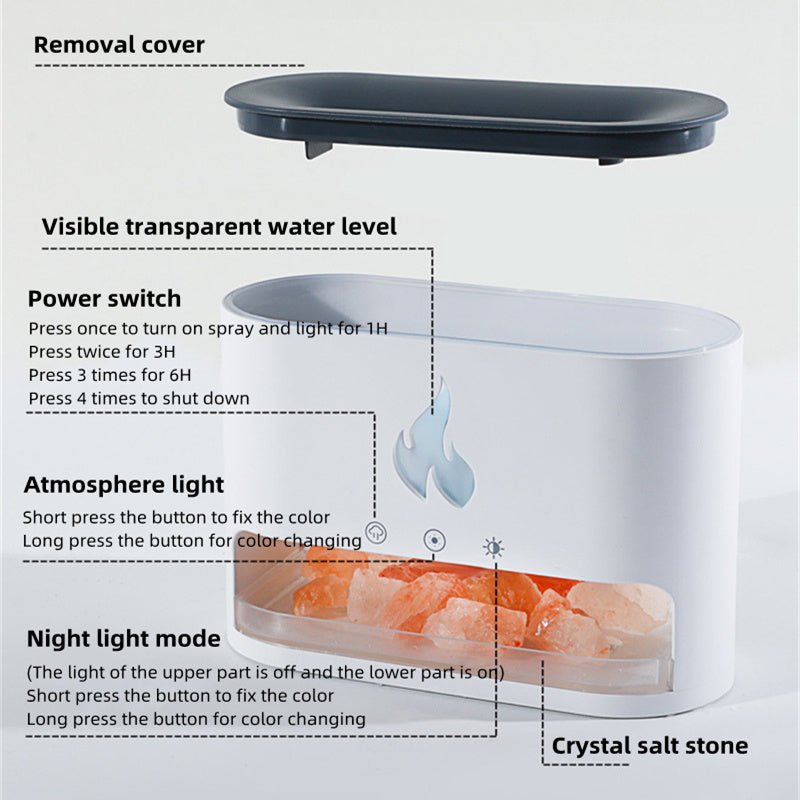 Flame Aromatherapy Humidifier with Crystal Salt & 3D Light - Rarvelle